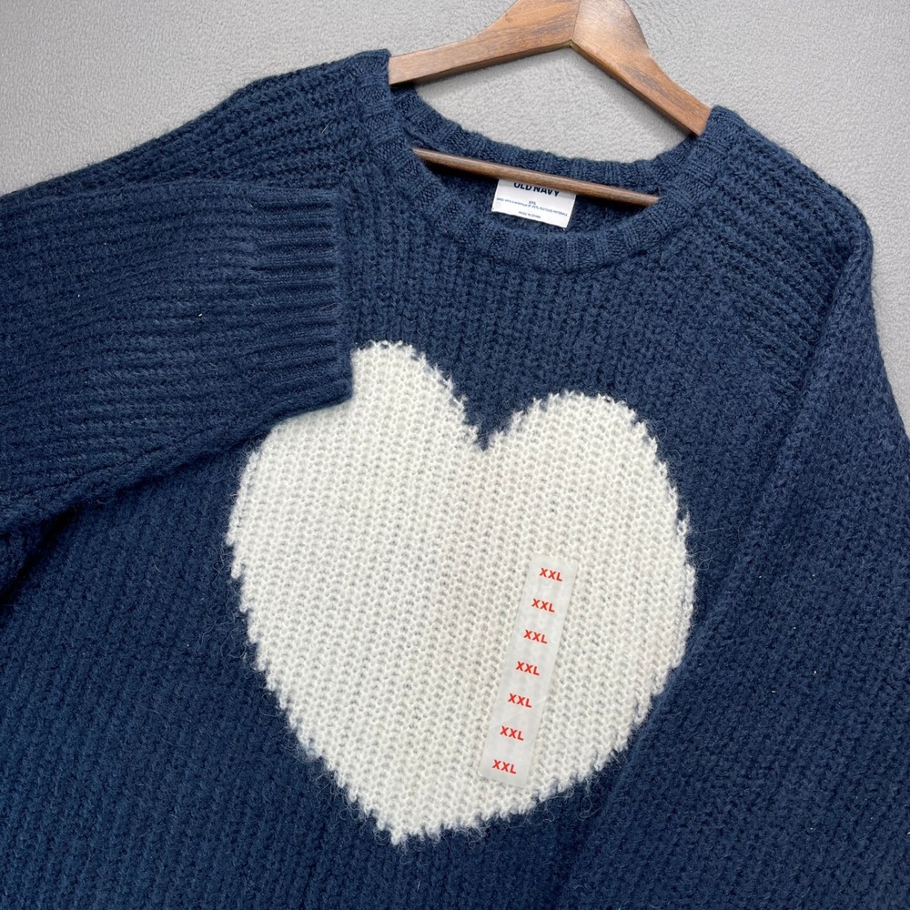 Old Navy Heart Intarsia Sweater Womens XXL Navy/White Knit Pullover Cozy NWT